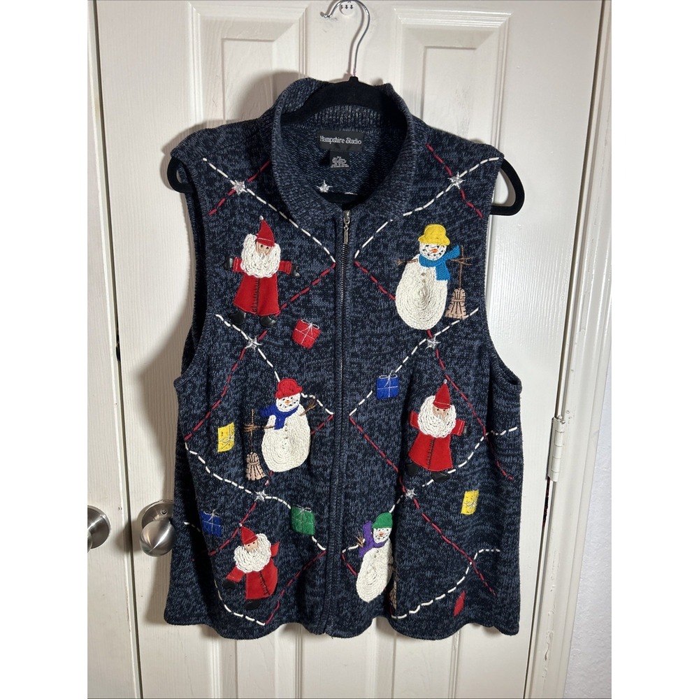 Vintage Holiday Knit Sweater Vest Women XXL Hampshire Studio Granny Grandmacore